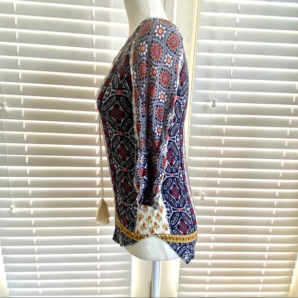 Renee C Stitch Fix Small Navy Blue Tassel Blouse - Picture 3 of 8